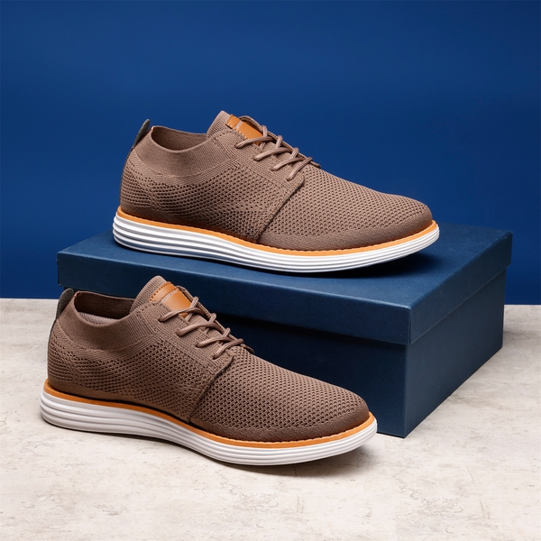 [KnitFlex Breeze] Men's Breathable Mesh Oxford Sneakers - LIGHT BROWN - 1